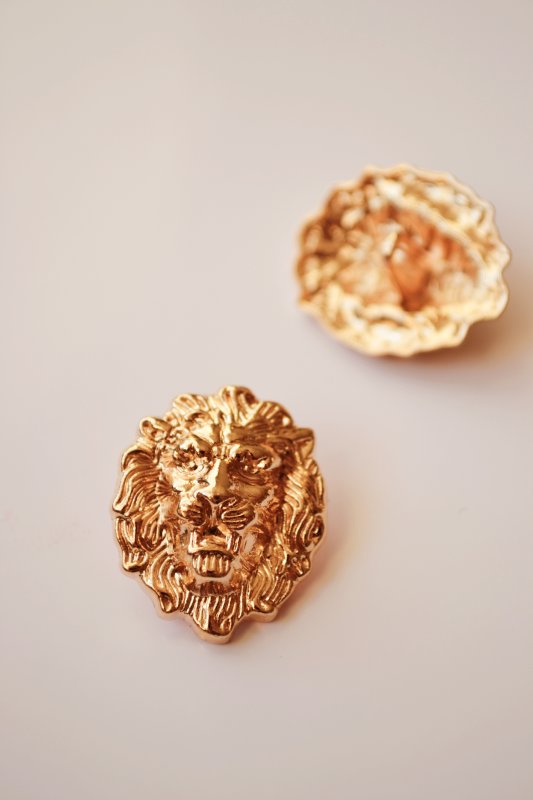 Пуговицы золотые &quot;Голова льва&quot; 2 шт, на ножке, 25 мм, металл  